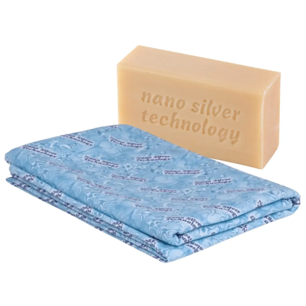 Raypath nano silver rinkinys su natūraliu muilu ir mėlyna Sunbeam sausinimo šluoste- rankšluosčiu XXL
